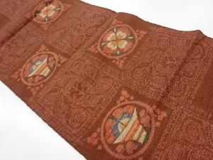 リサイクル　市松に抽象花模様織出し袋帯